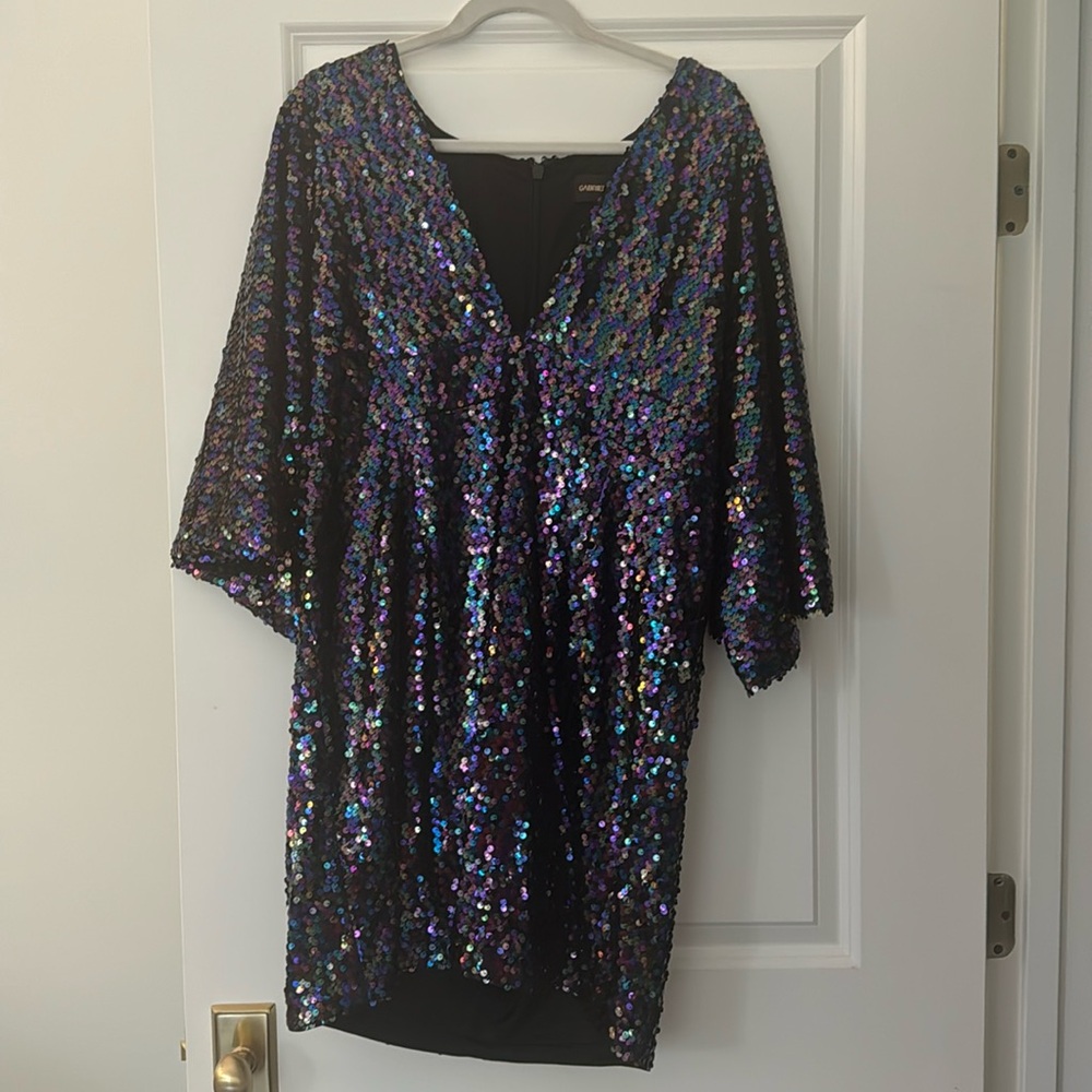 GabrielleUnion black sequined mini dress